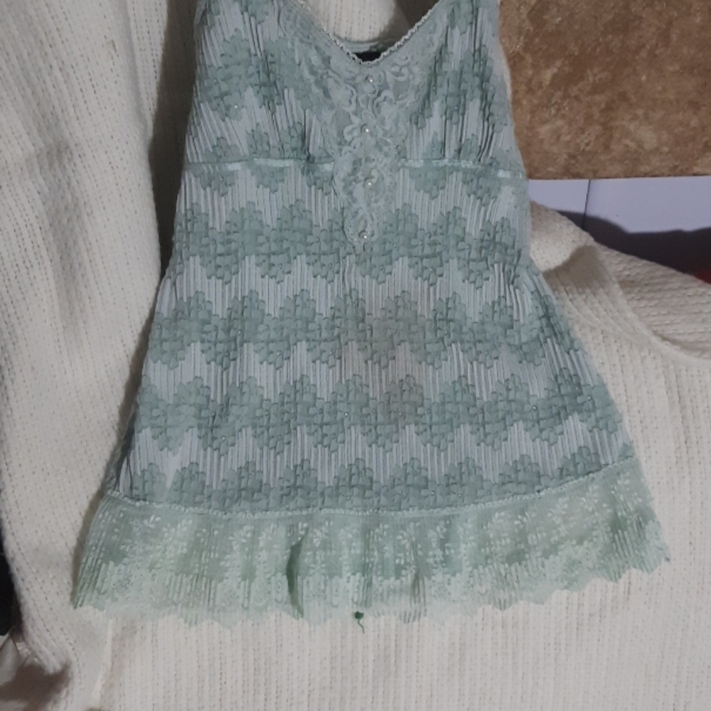 Seafoam green lace tank